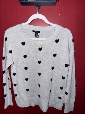 GAP Gray Crewneck Sweater with Black Heart Pattern